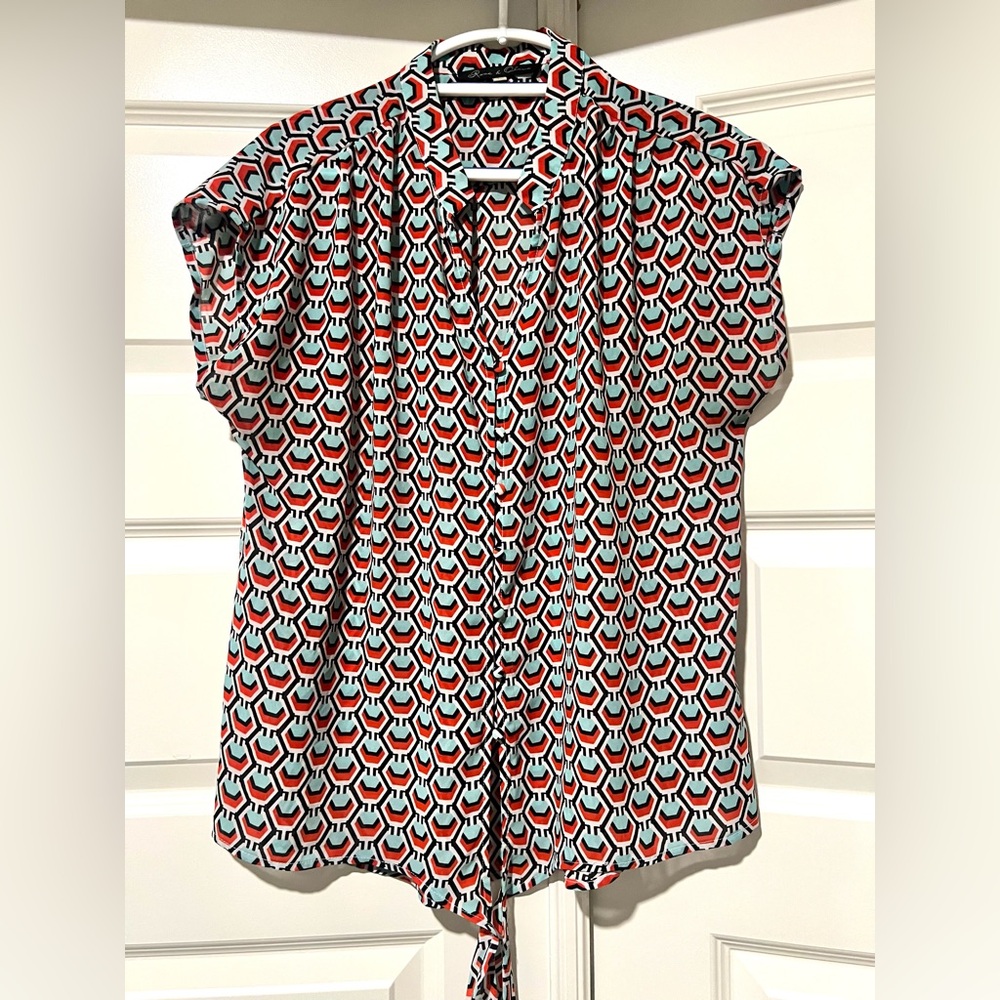 Rose and Olive Geometric Patterned Top